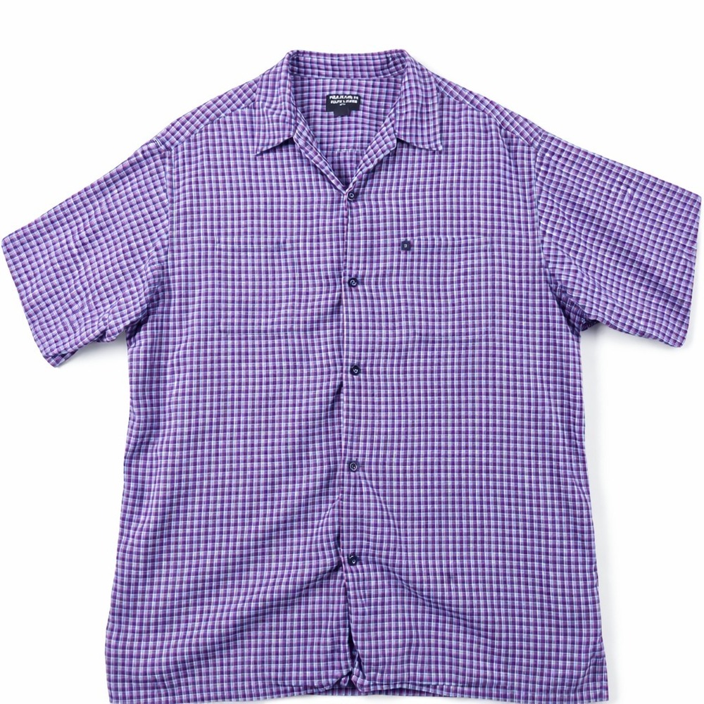 Polo Jeans Co Ralph Lauren Mens Large Purple‎ Check Short Sleeve Button Up Shirt